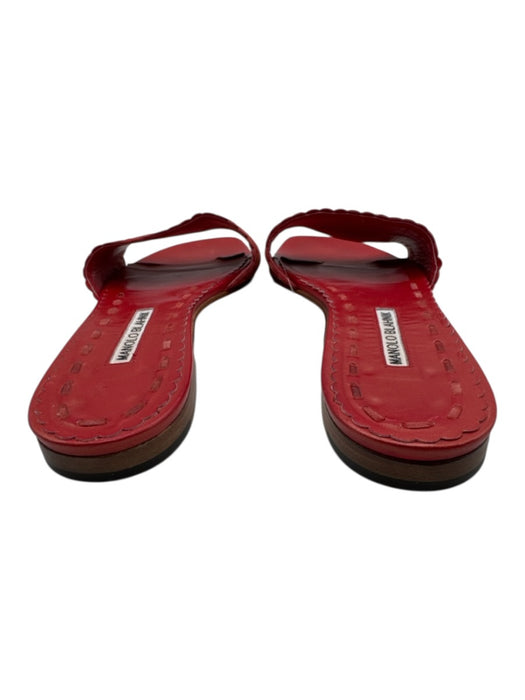 Manolo Blahnik Shoe Size 39.5 Red Suede & Leather Scallop Detail Slide Sandals Red / 39.5