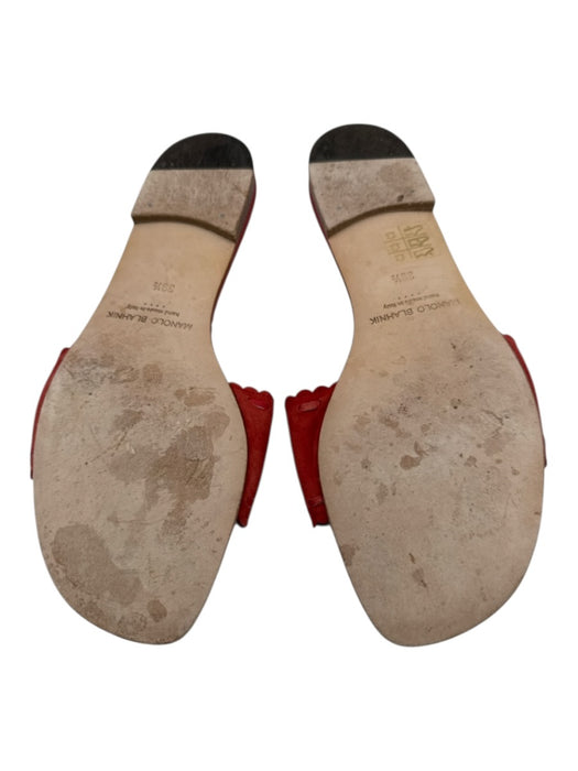 Manolo Blahnik Shoe Size 39.5 Red Suede & Leather Scallop Detail Slide Sandals Red / 39.5