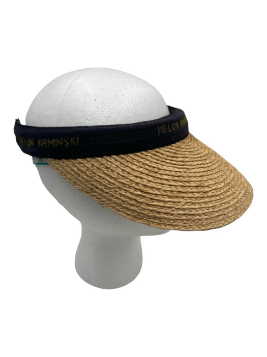 Helen Kaminski Navy & Beige Straw Visor Woven Hat Navy & Beige / One Size