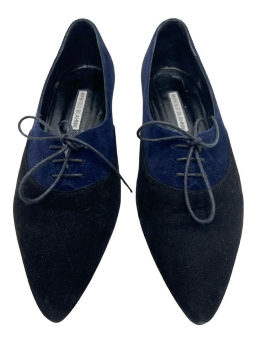 Manolo Blahnik Shoe Size 38.5 Navy & Black Suede Oxford lace up Loafers Navy & Black / 38.5