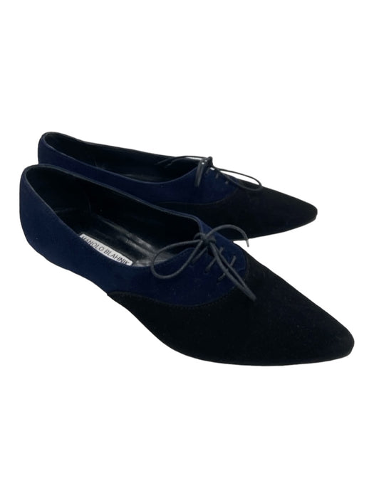 Manolo Blahnik Shoe Size 38.5 Navy & Black Suede Oxford lace up Loafers Navy & Black / 38.5