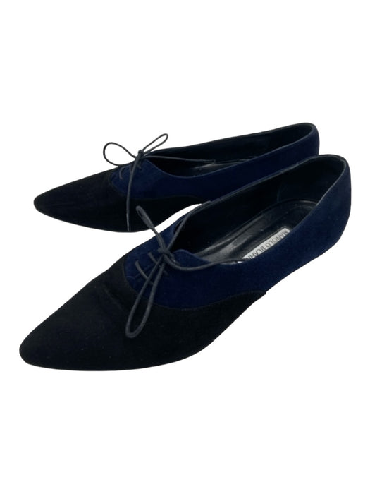 Manolo Blahnik Shoe Size 38.5 Navy & Black Suede Oxford lace up Loafers Navy & Black / 38.5