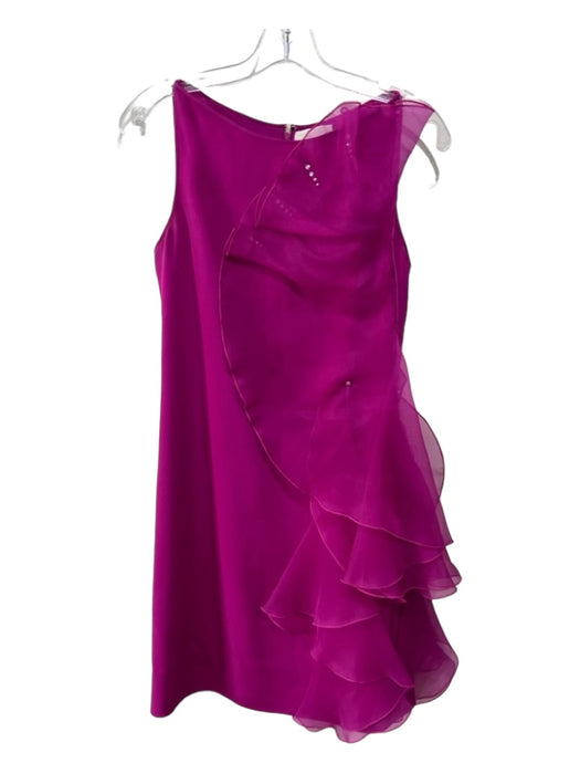 Carol Peretz Size 8 Fuschia Pink Silk Blend Ruffle Rhinestone Detail Shift Dress Fuschia Pink / 8