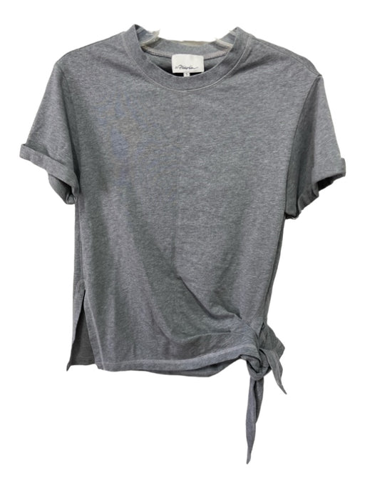 3.1 Phillip Lim Size S Gray Cotton Tie Hem Short Cuffed Sleeve Round Neck Top Gray / S