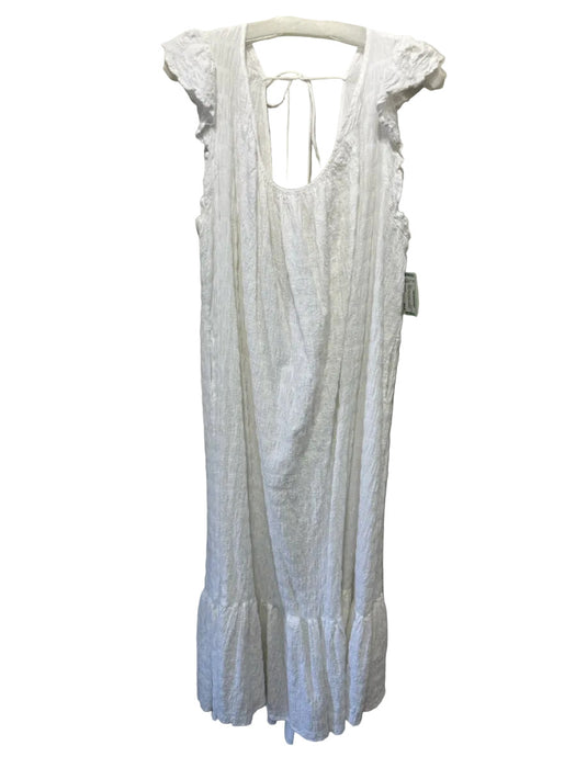 Free People Size M White Cotton & Elastane Cap Sleeve Textured Tent Style Dress