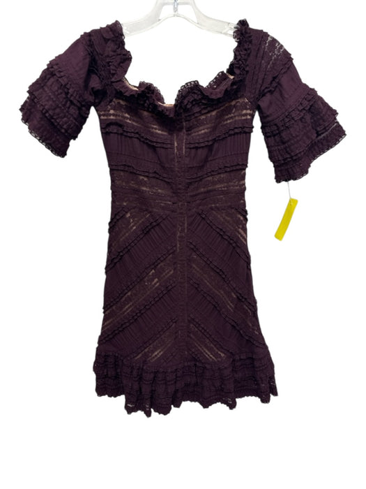 5a7 Cinq a Sept Size 2 Burgundy Purple Cotton & Nylon 1/2 Sleeve Lace Dress Burgundy Purple / 2