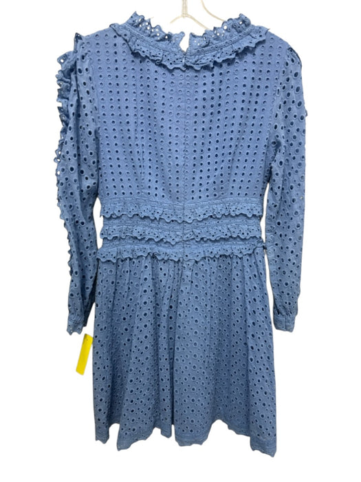 Allison Size S Light Blue Cotton Long Sleeve Crochet Lace V Neck Dress Light Blue / S