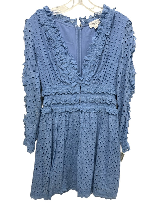 Allison Size S Light Blue Cotton Long Sleeve Crochet Lace V Neck Dress Light Blue / S