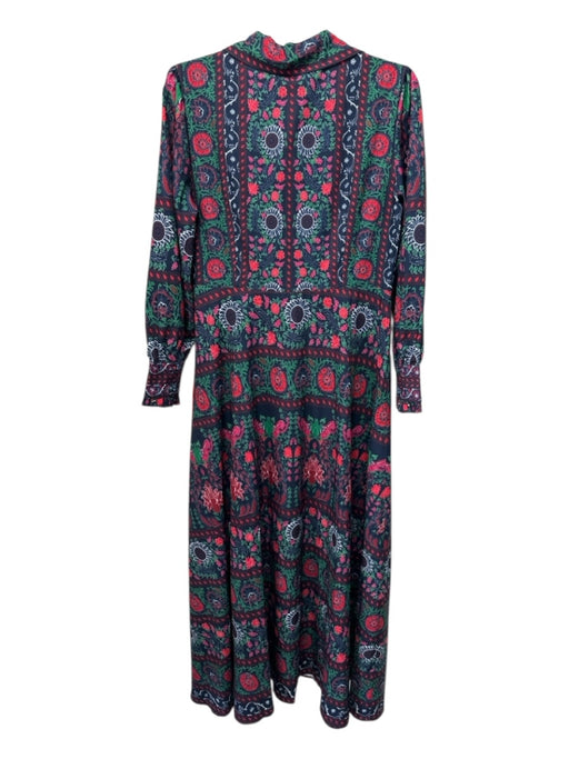 Dalia Macphee Size M Navy, Red, Green Polyester Button Down Collar Dress Navy, Red, Green / M