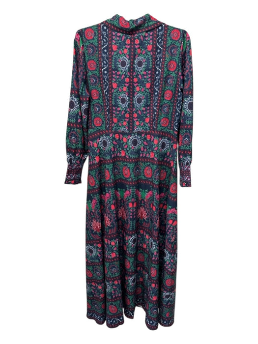 Dalia Macphee Size M Navy, Red, Green Polyester Button Down Collar Dress Navy, Red, Green / M