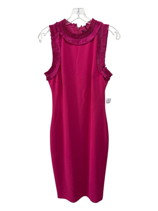 Badgley Mischka Size 6 Fuscia Pink Polyester Back Zip Ruffle Trim Back Zip Dress Fuscia Pink / 6