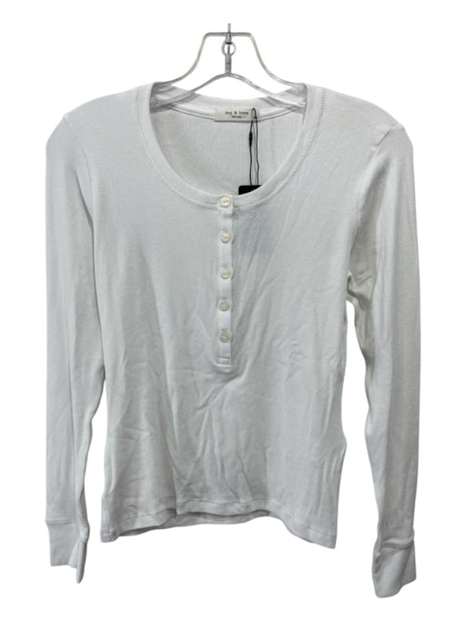 Rag & Bone Size S White Cotton Half Button Ribbed Long Sleeve Top White / S
