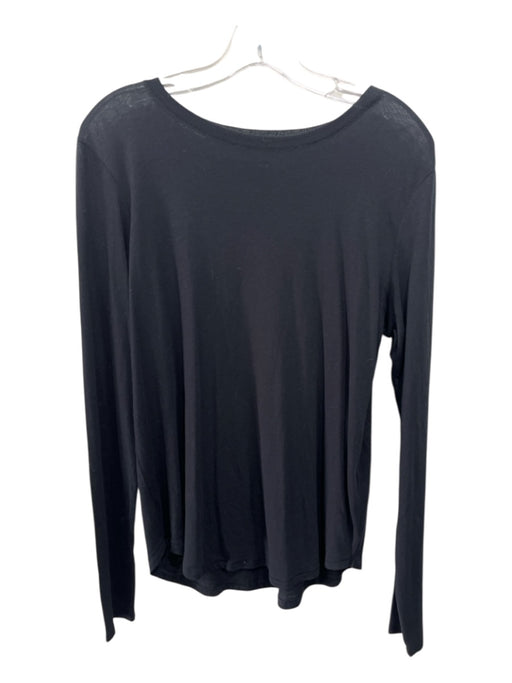 Vince Size M Black Pima Cotton Wide Neck Long Sleeve Top Black / M