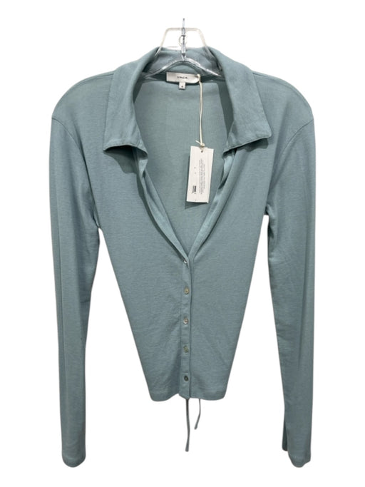 Vince Size M Light Blue Cotton Button Down Collared Tie Detail Long Sleeve Top Light Blue / M