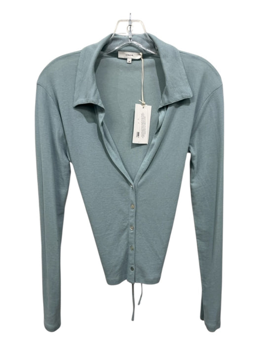 Vince Size M Light Blue Cotton Button Down Collared Tie Detail Long Sleeve Top Light Blue / M
