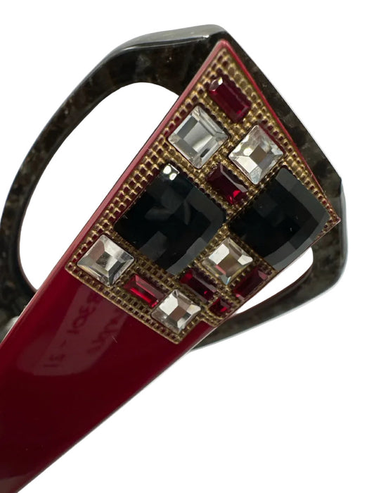 Judith Leiber Red & Black Acetate Rhinestone Detail Gradient Lens Sunglasses