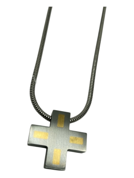 Teno Silver & Gold Metal Cross Men's Necklace