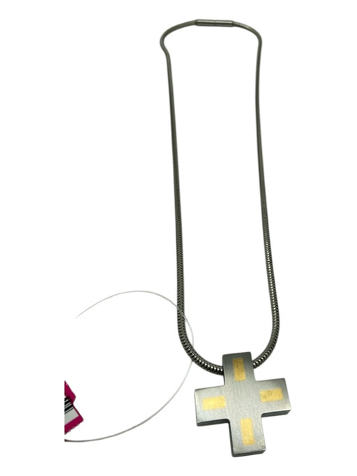 Teno Silver & Gold Metal Cross Men's Necklace