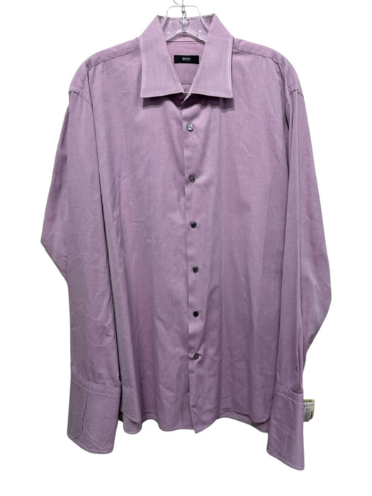 Boss Size 16 Purple Cotton Twill French Cuff Button up Men's Long Sleeve Shirt Purple / 16