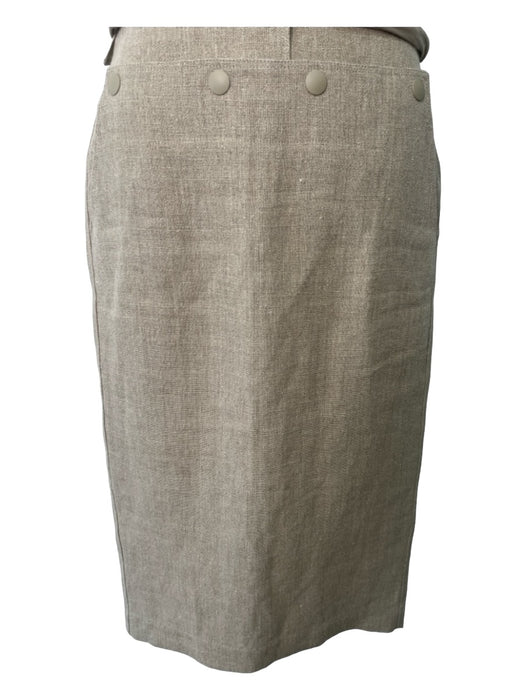 Max Mara Size 6 Beige Linen Burlap Side Zip Below Knee Snap Detail Skirt Beige / 6