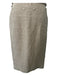 Max Mara Size 6 Beige Linen Burlap Side Zip Below Knee Snap Detail Skirt Beige / 6