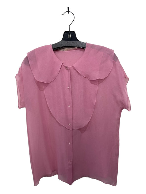 Chloe Size Medium Pink Silk Chiffon Ruffled Collar Button Up Top Pink / Medium