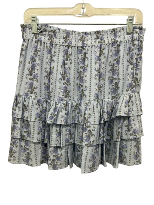 Loveshackfancy Size M Blue & Multi Viscose Floral Elastic Waist Ruffle Skirt Blue & Multi / M