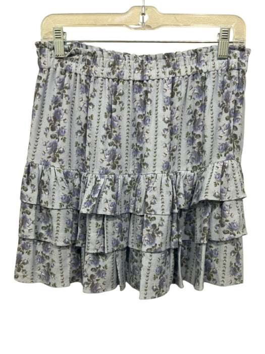 Loveshackfancy Size M Blue & Multi Viscose Floral Elastic Waist Ruffle Skirt Blue & Multi / M