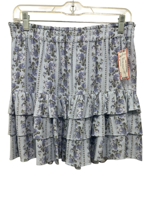 Loveshackfancy Size M Blue & Multi Viscose Floral Elastic Waist Ruffle Skirt Blue & Multi / M