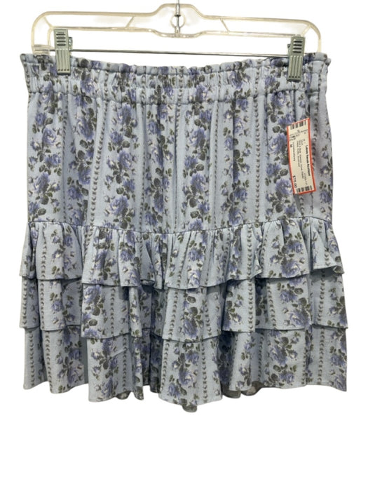 Loveshackfancy Size M Blue & Multi Viscose Floral Elastic Waist Ruffle Skirt Blue & Multi / M