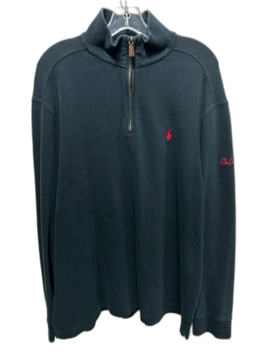 Polo Size XL Black Cotton Solid Quarter Zip Men's Long Sleeve Shirt Black / XL