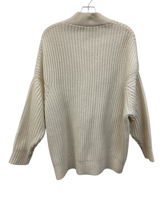 TELA Size M Cream White Wool Ribbed Knit Button Front Cardigan Sweater Cream White / M