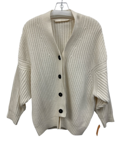 TELA Size M Cream White Wool Ribbed Knit Button Front Cardigan Sweater Cream White / M