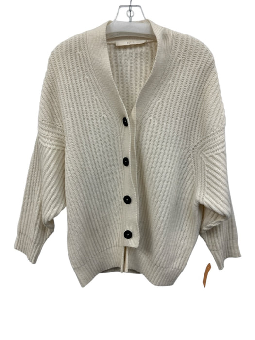TELA Size M Cream White Wool Ribbed Knit Button Front Cardigan Sweater Cream White / M