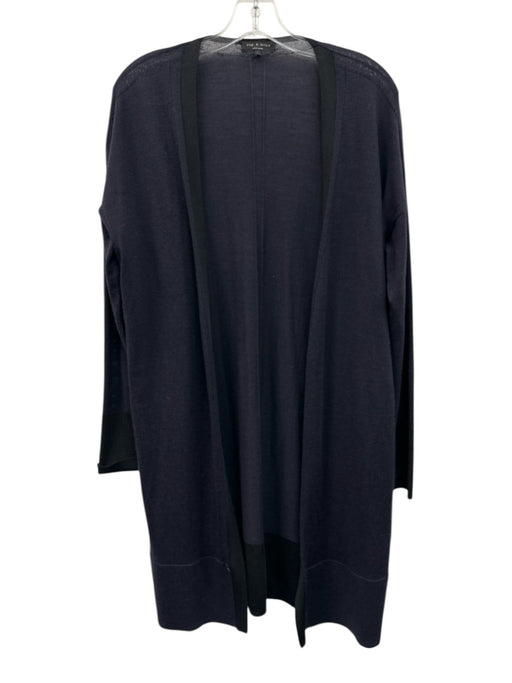 Rag & Bone Size S Navy & Black Wool Knit Open Front Contrast Trim Cardigan Navy & Black / S