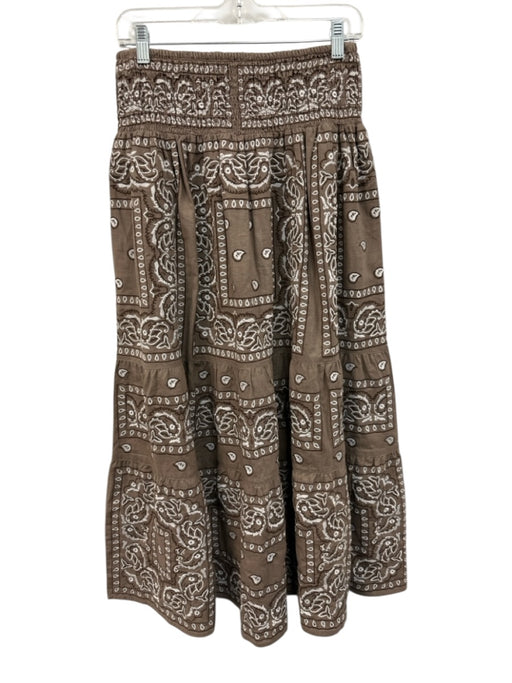 Orsina Size One Size Taupe Beige & White Cotton Paisley Embroidery Tiered Skirt Taupe Beige & White / One Size