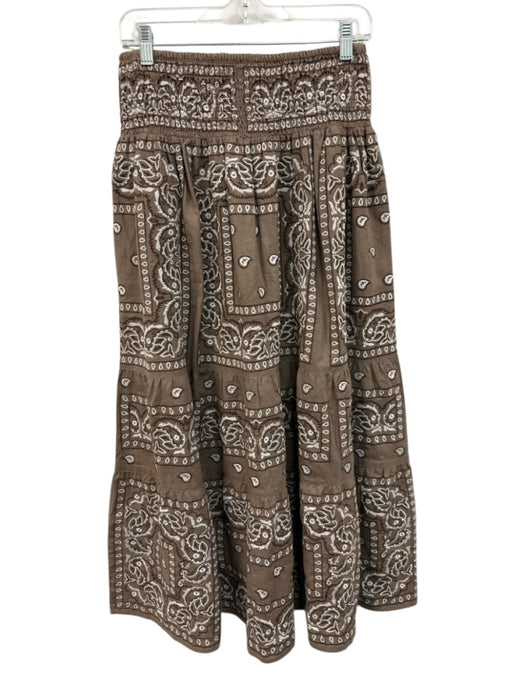 Orsina Size One Size Taupe Beige & White Cotton Paisley Embroidery Tiered Skirt Taupe Beige & White / One Size
