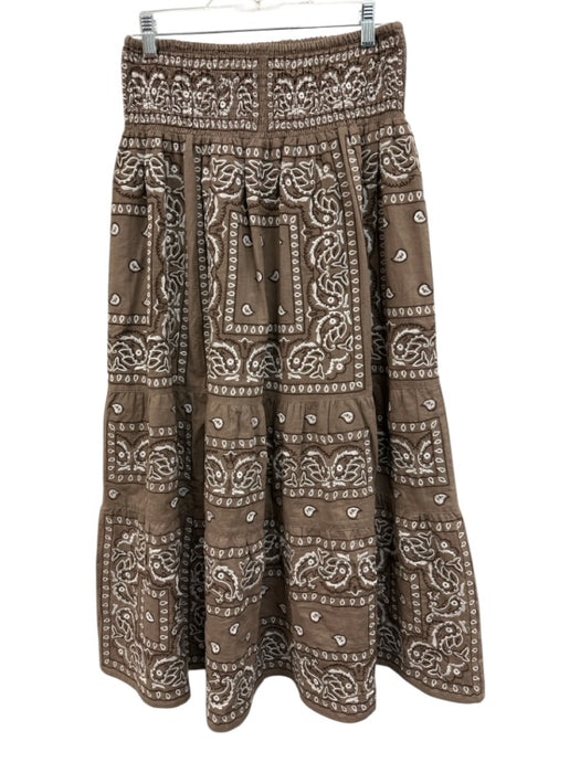 Orsina Size One Size Taupe Beige & White Cotton Paisley Embroidery Tiered Skirt Taupe Beige & White / One Size