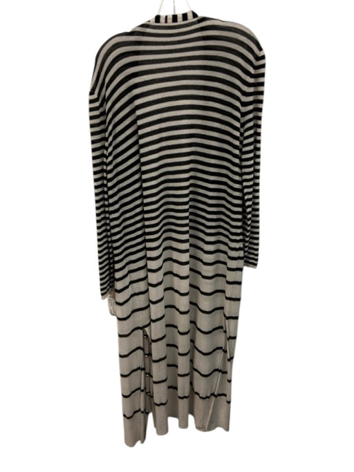 Giorgio Armani Size 48 Cream White & Black Cashmere Knit Striped Duster Cardigan Cream White & Black / 48