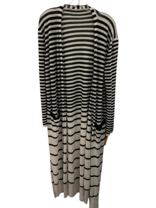 Giorgio Armani Size 48 Cream White & Black Cashmere Knit Striped Duster Cardigan Cream White & Black / 48