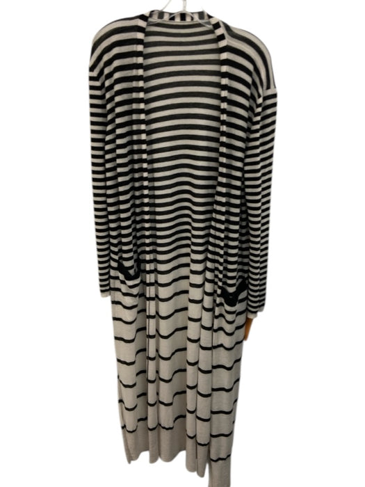 Giorgio Armani Size 48 Cream White & Black Cashmere Knit Striped Duster Cardigan Cream White & Black / 48