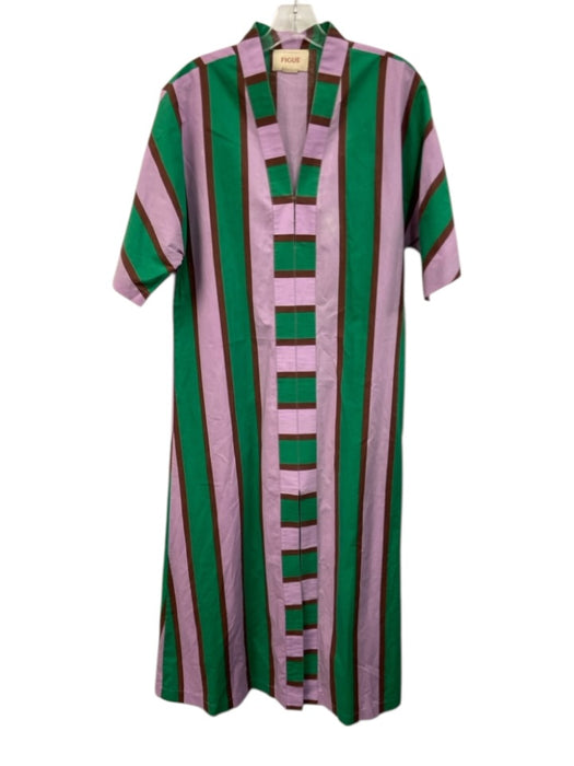 Figue Size S Purple, Green & Brown Cotton Striped 1/2 dolman sleeve V Neck Dress Purple, Green & Brown / S