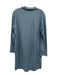 Frank & Eileen Size L Blue Cotton Long Sleeve Raw Hem Collared V Neck Mini Dress Blue / L