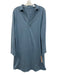 Frank & Eileen Size L Blue Cotton Long Sleeve Raw Hem Collared V Neck Mini Dress Blue / L