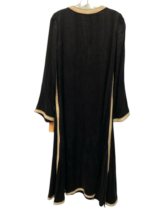 Sancia Size M Black, Beige & Green Cupro Blend Contrast Piping V Neck Dress Black, Beige & Green / M