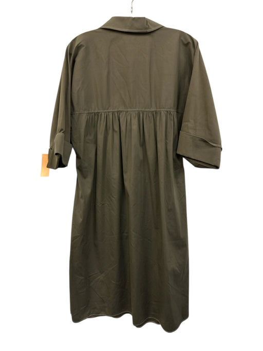 Rena Lange Size 12 Olive Green Cotton Blend 1/2 Dolman Sleeve Collared Dress Olive Green / 12