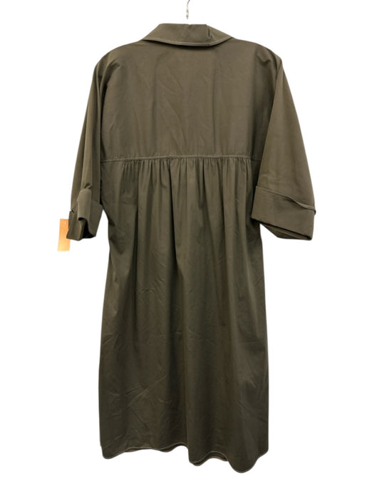 Rena Lange Size 12 Olive Green Cotton Blend 1/2 Dolman Sleeve Collared Dress Olive Green / 12