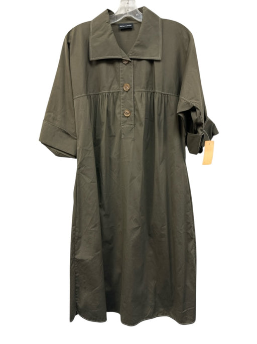Rena Lange Size 12 Olive Green Cotton Blend 1/2 Dolman Sleeve Collared Dress Olive Green / 12