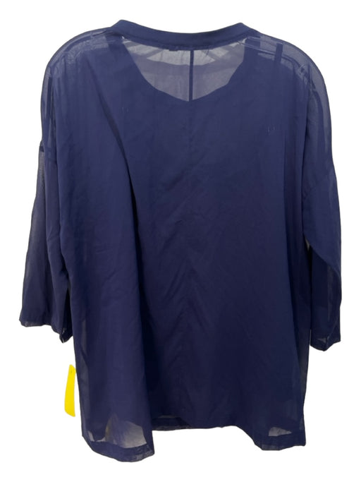 Elaine Kim Size Large Navy Cotton & Acetate Sheer Round Neck Demi Sleeve Set Top Navy / Large