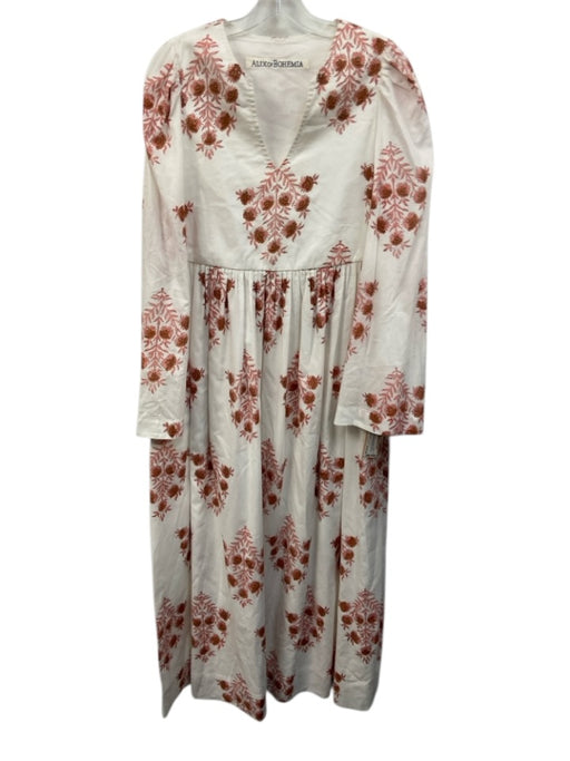 Alix of Bohemia Size M White & Pink Cotton Floral Blocked Print V Neck Dress White & Pink / M